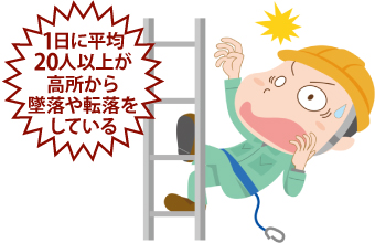 1日平均20人以上が高所から墜落や転落をしている