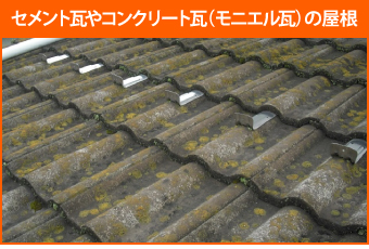 苔・藻・カビなどが繁殖したセメント瓦やコンクリート瓦(モニエル瓦)の屋根
