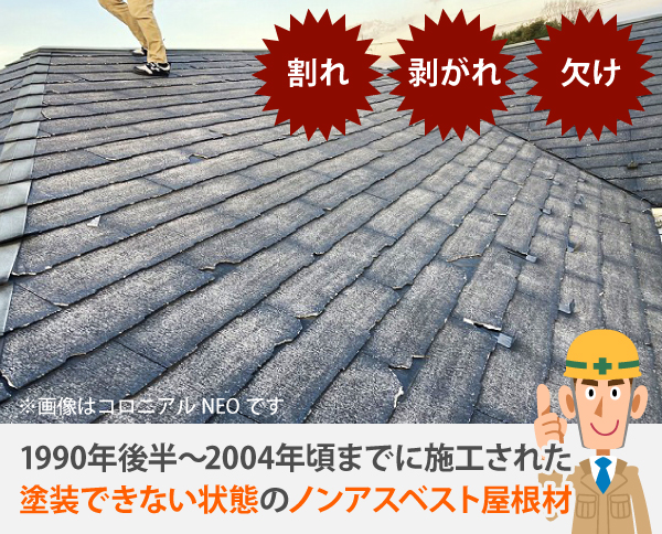 1990年後半~2004年頃までに施工された塗装できない状態のノンアスベスト屋根材