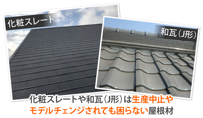 化粧スレートや和瓦(J形)は生産中止やモデルチェンジされても困らない屋根材