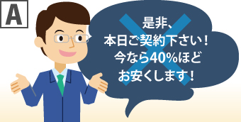 Aの例・是非、本日ご契約下さい!今なら40%ほどお安くします!