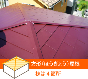 方形(ほうぎょう)屋根の接合部は棟の4箇所