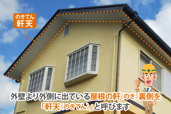 外壁より外側に出ている屋根の軒(のき)裏側を「軒天(のきてん)」と呼びます