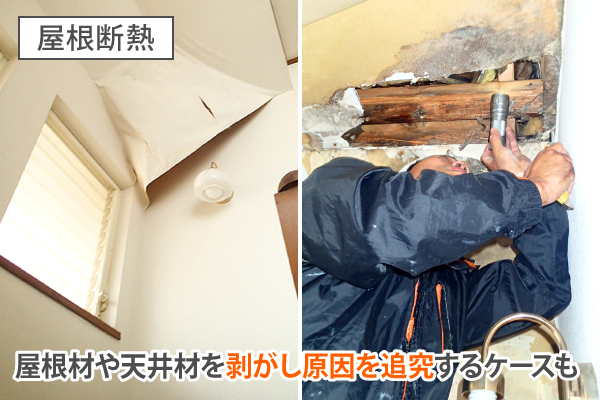 屋根断熱の場合m屋根材や天井材を剥がし原因を追究するケースも