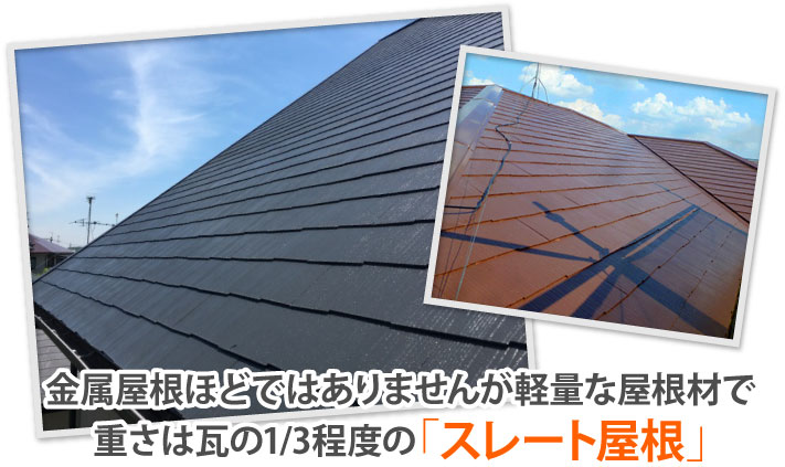 瓦の重さの3分の1程度のスレート屋根